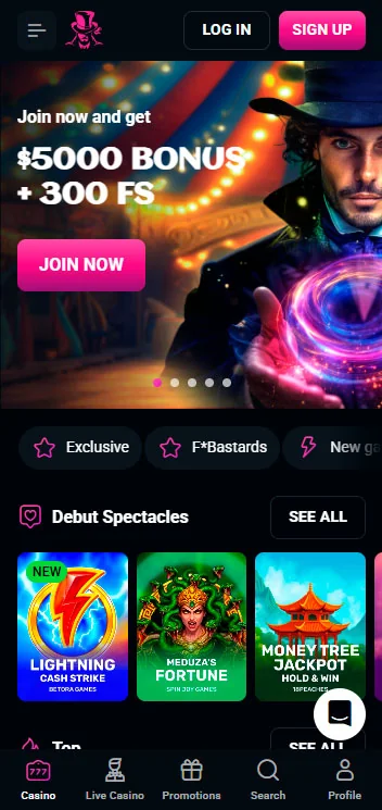 mobile homepage casino spins up